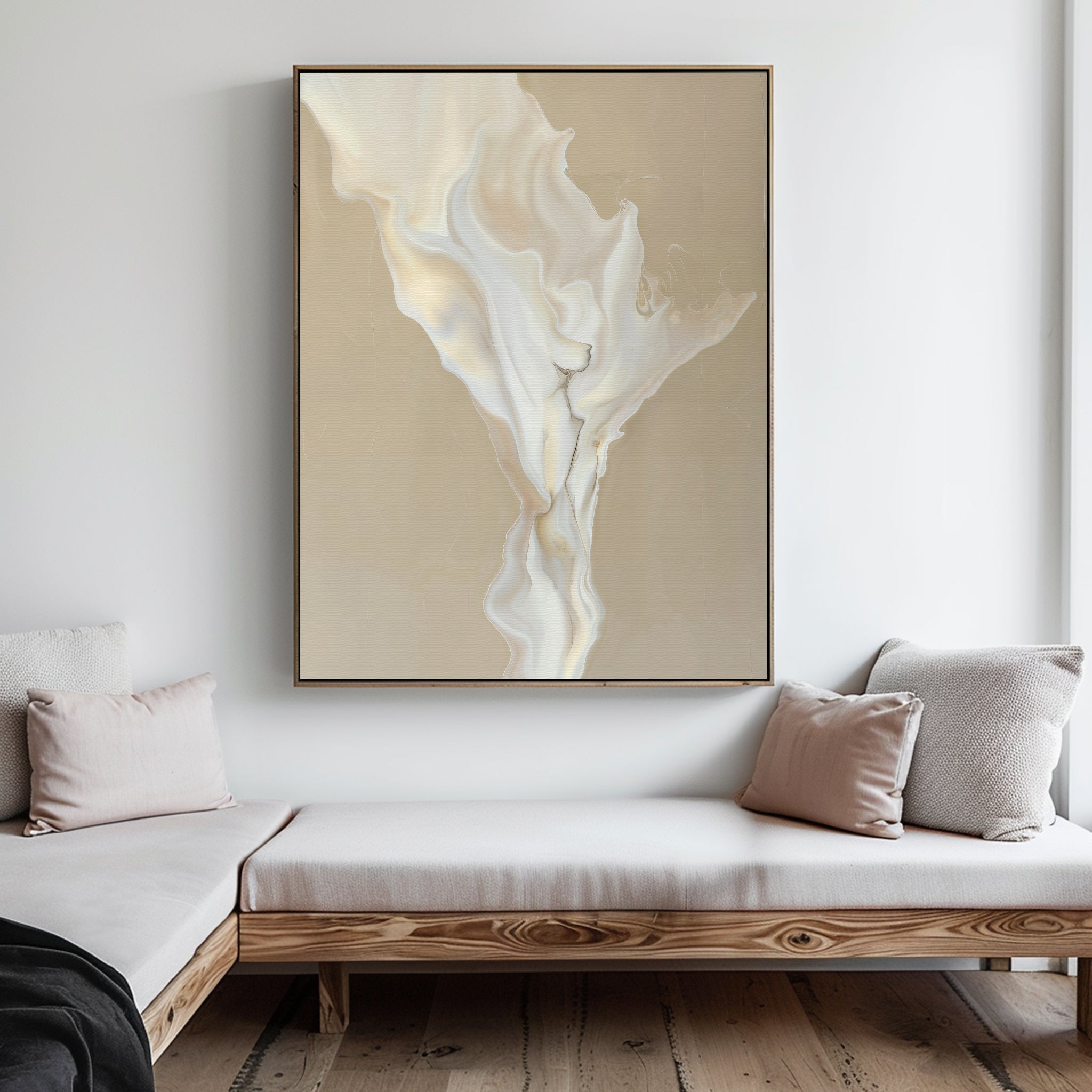 Whisper of Embers – beige and white abstract canvas wall art print by Aspire Prints