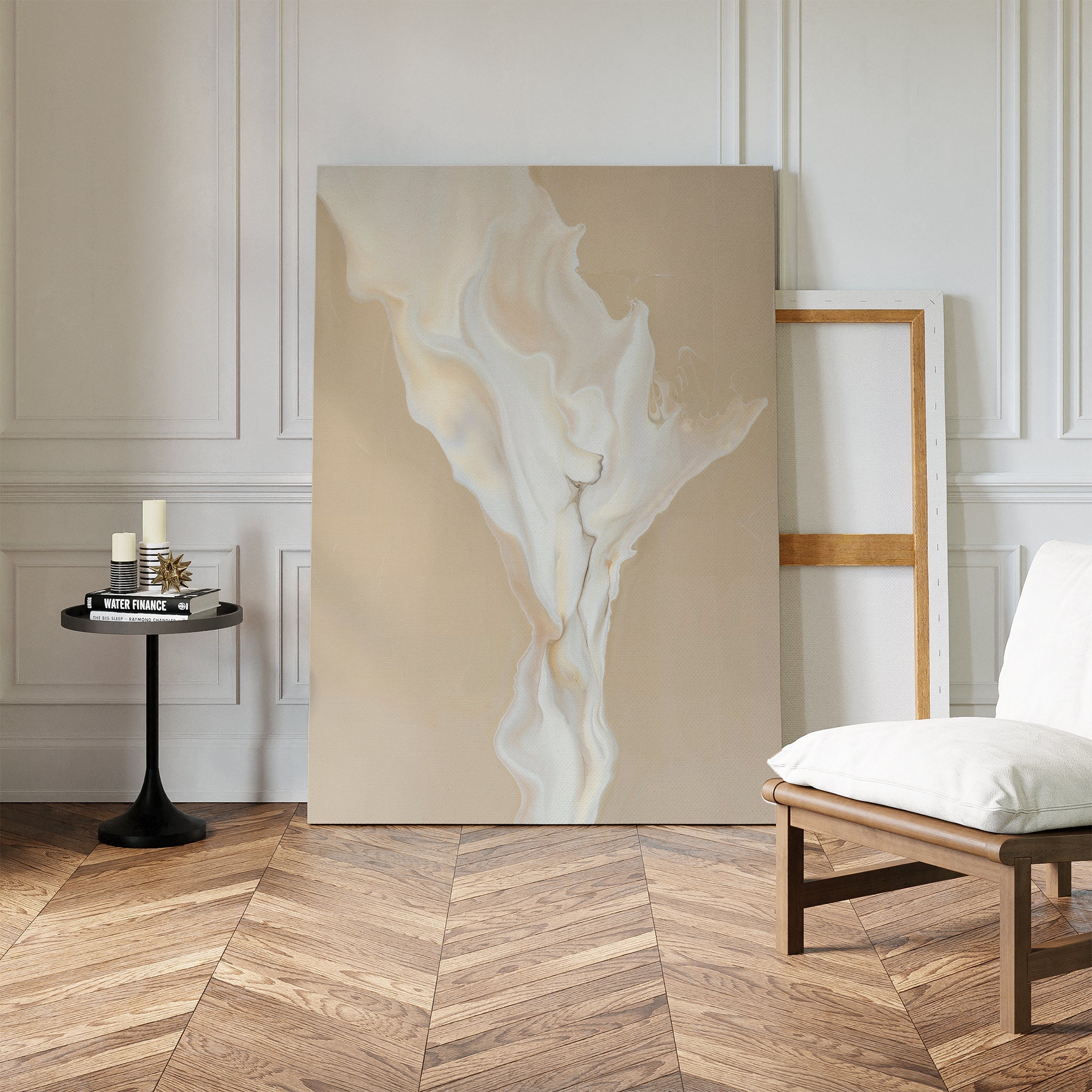 Whisper of Embers – beige and white abstract canvas wall art print by Aspire Prints