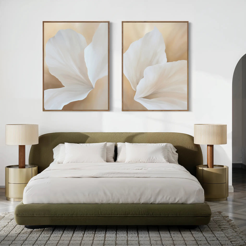 Whispers in Bloom – Set of 2 Canvas Prints set of 2 – beige and white botanical canvas wall art by Aspire Prints