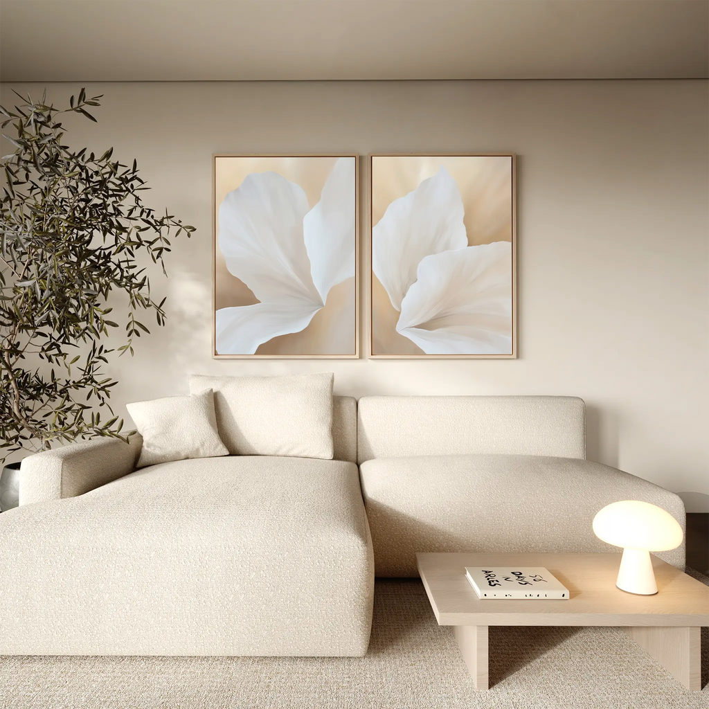 Whispers in Bloom – Set of 2 Canvas Prints set of 2 – beige and white botanical canvas wall art by Aspire Prints