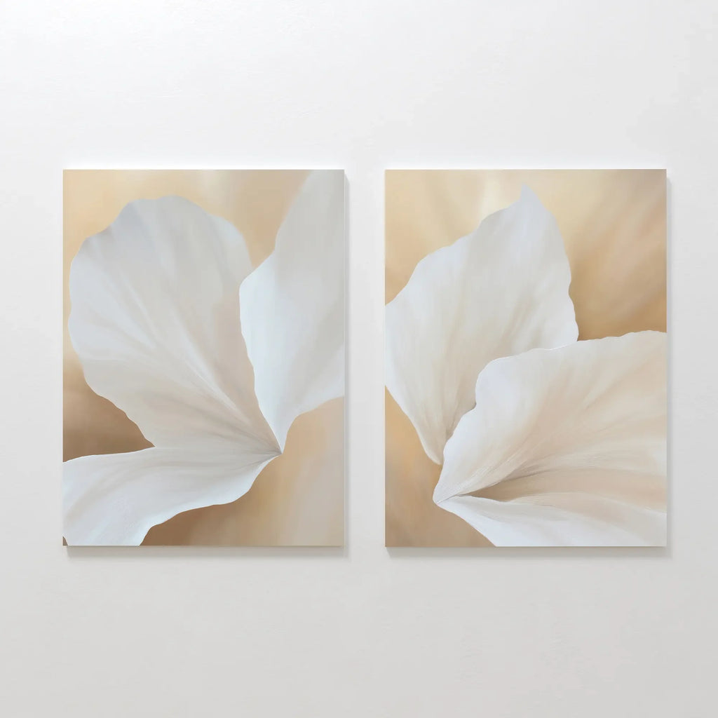 Whispers in Bloom – Set of 2 Canvas Prints set of 2 – beige and white botanical canvas wall art by Aspire Prints