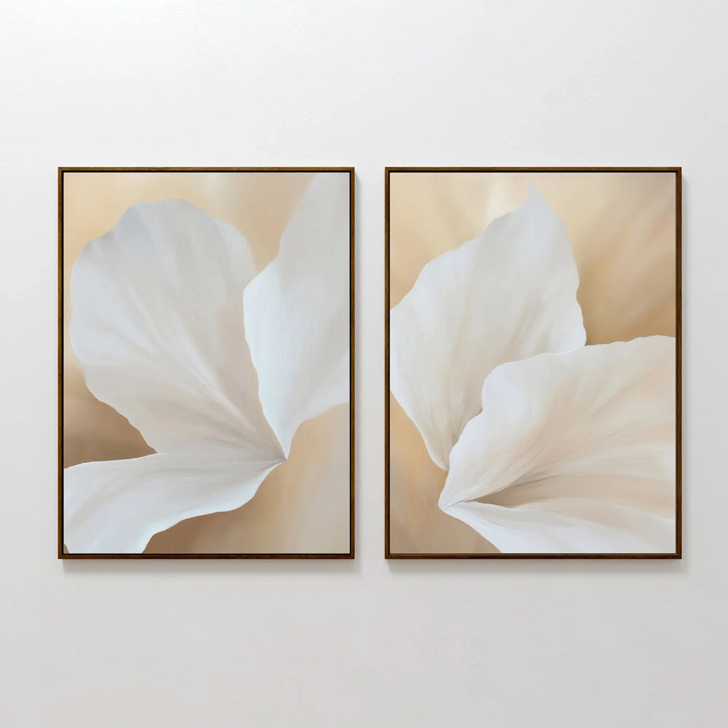 Whispers in Bloom – Set of 2 Canvas Prints set of 2 – beige and white botanical canvas wall art by Aspire Prints