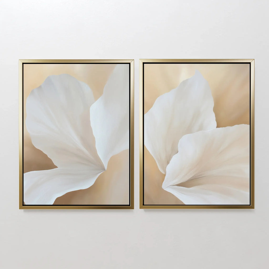 Whispers in Bloom – Set of 2 Canvas Prints set of 2 – beige and white botanical canvas wall art by Aspire Prints