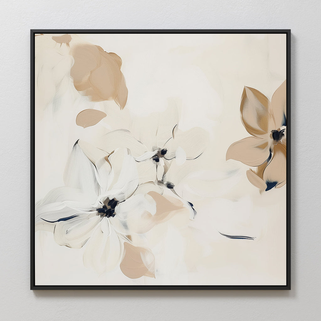 Petals in Hush – beige and white botanical canvas wall art print by Aspire Prints