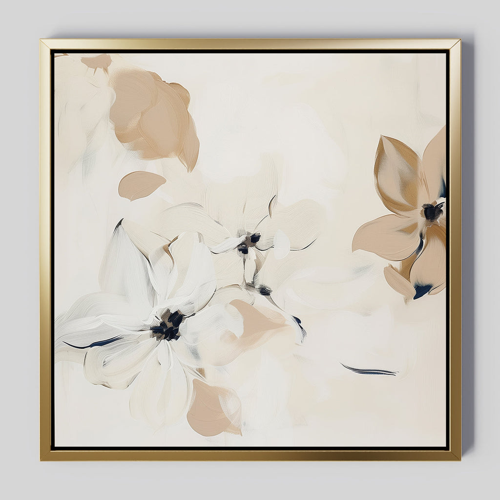 Petals in Hush – beige and white botanical canvas wall art print by Aspire Prints