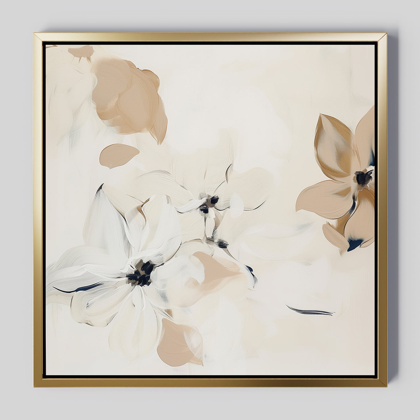 Petals in Hush – beige and white botanical canvas wall art print by Aspire Prints