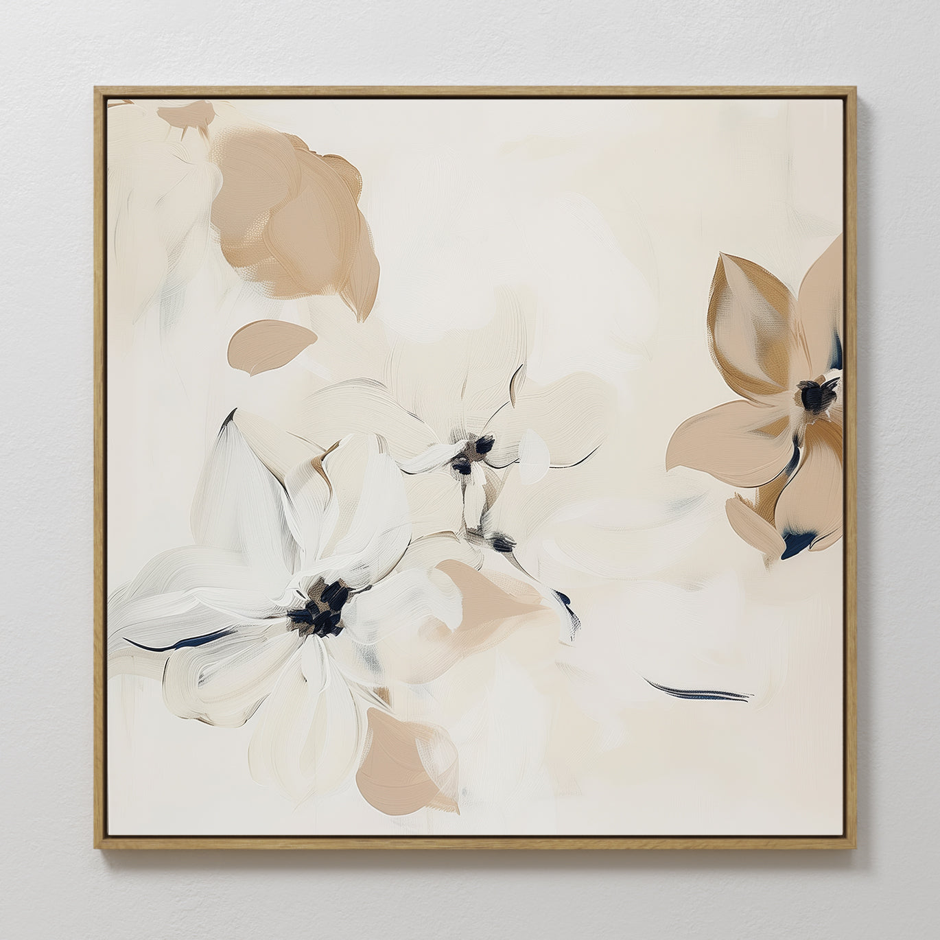 Petals in Hush – beige and white botanical canvas wall art print by Aspire Prints
