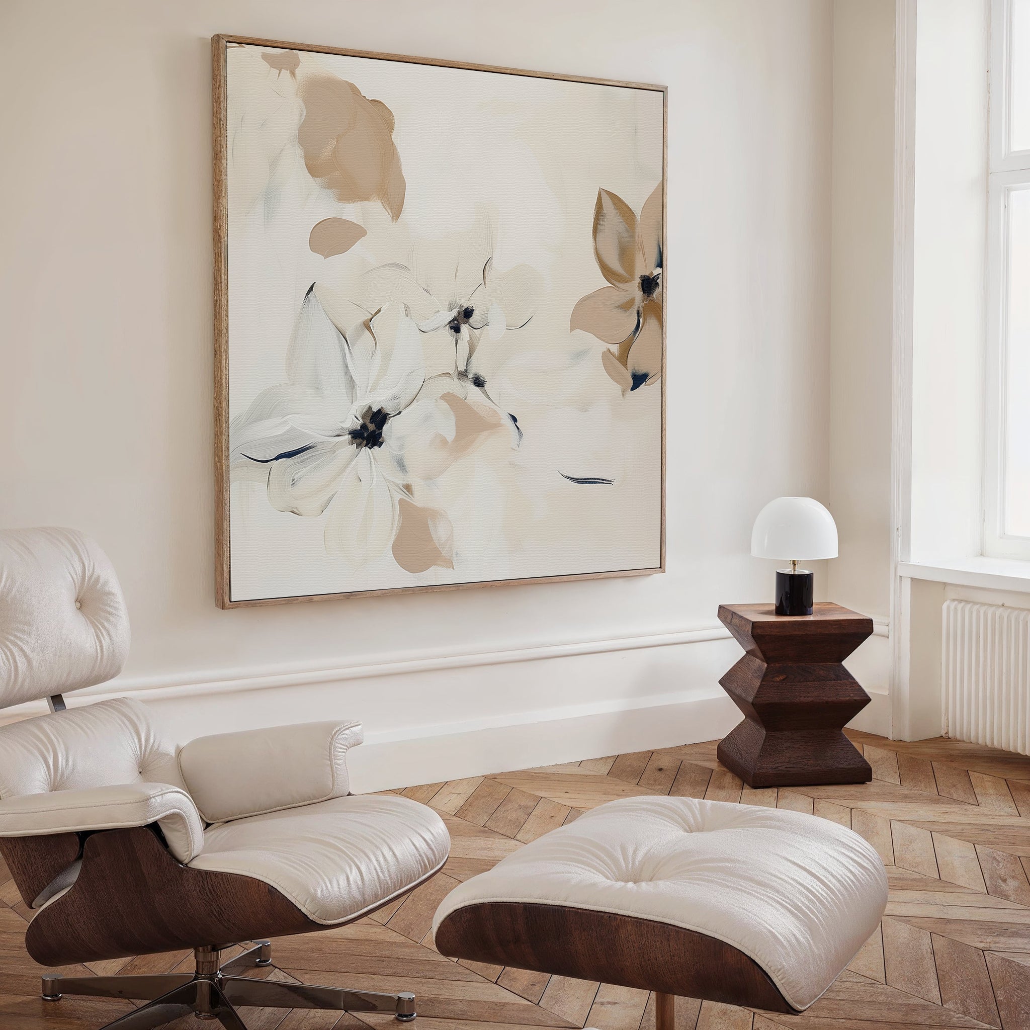 Petals in Hush – beige and white botanical canvas wall art print by Aspire Prints
