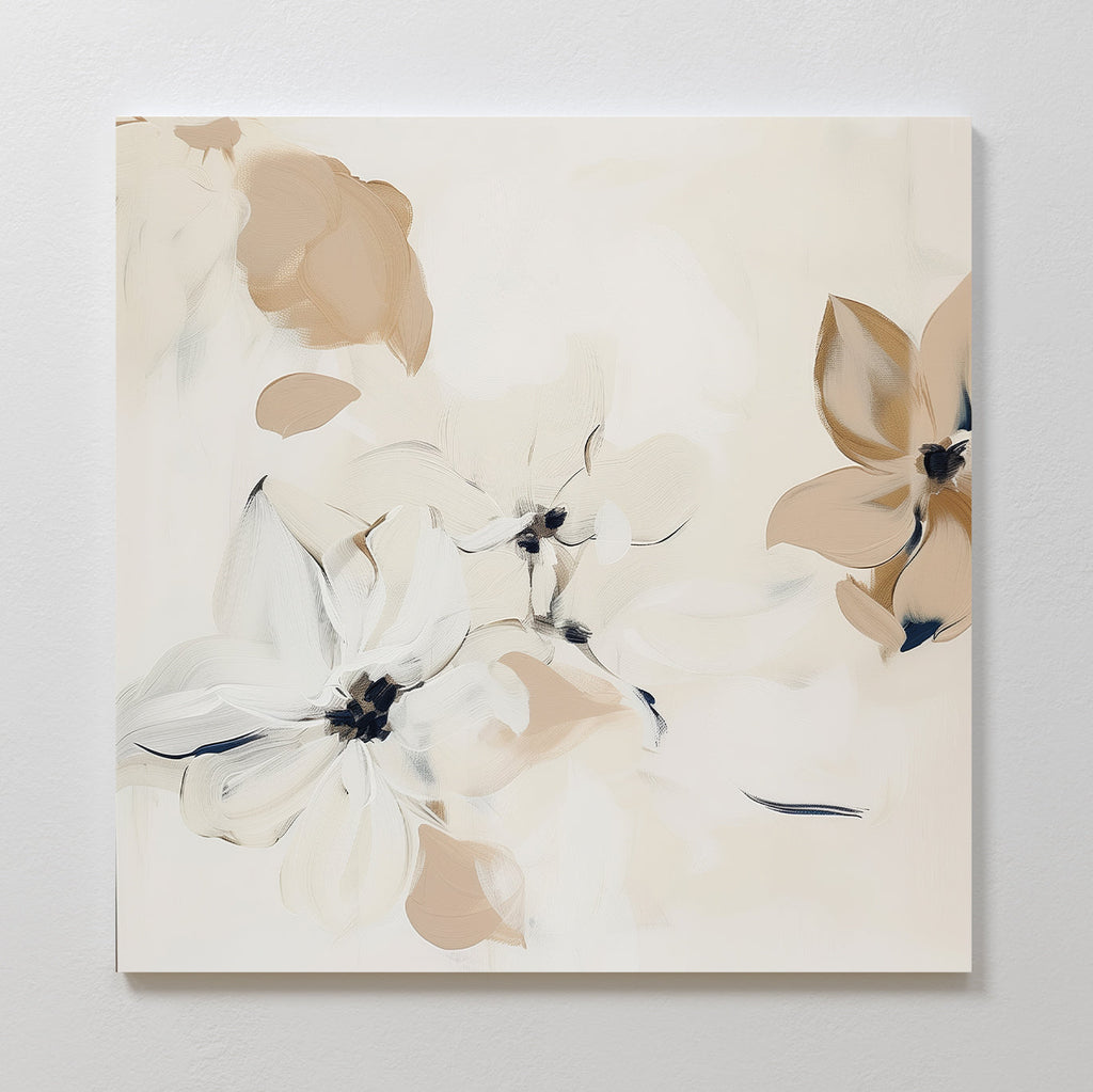 Petals in Hush – beige and white botanical canvas wall art print by Aspire Prints