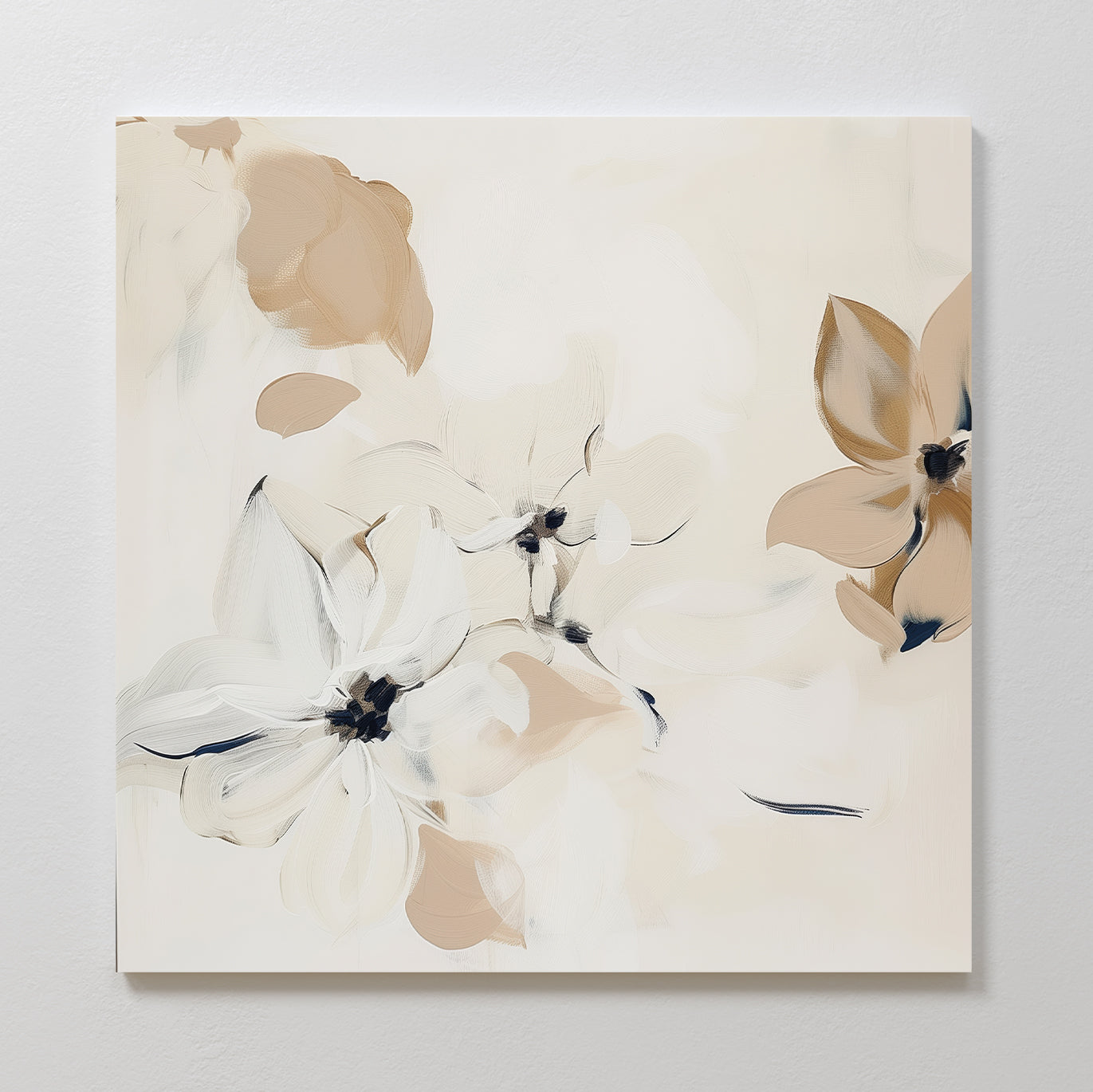 Petals in Hush – beige and white botanical canvas wall art print by Aspire Prints