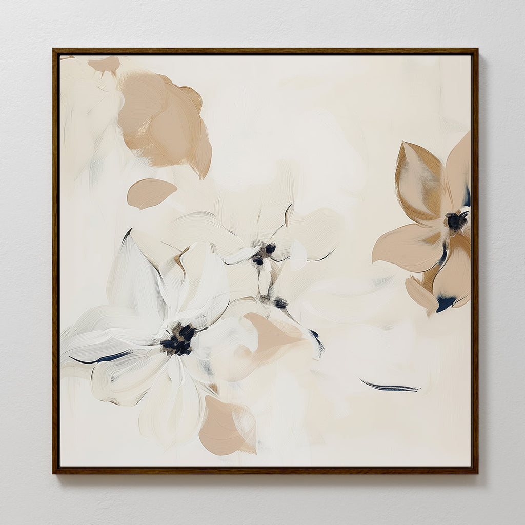 Petals in Hush – beige and white botanical canvas wall art print by Aspire Prints