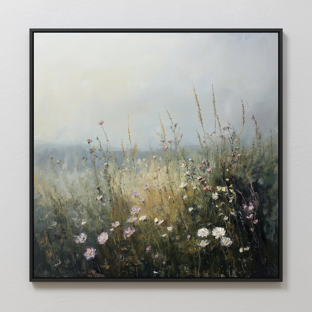 Meadow Whispers in Bloom – green botanical canvas wall art print by Aspire Prints