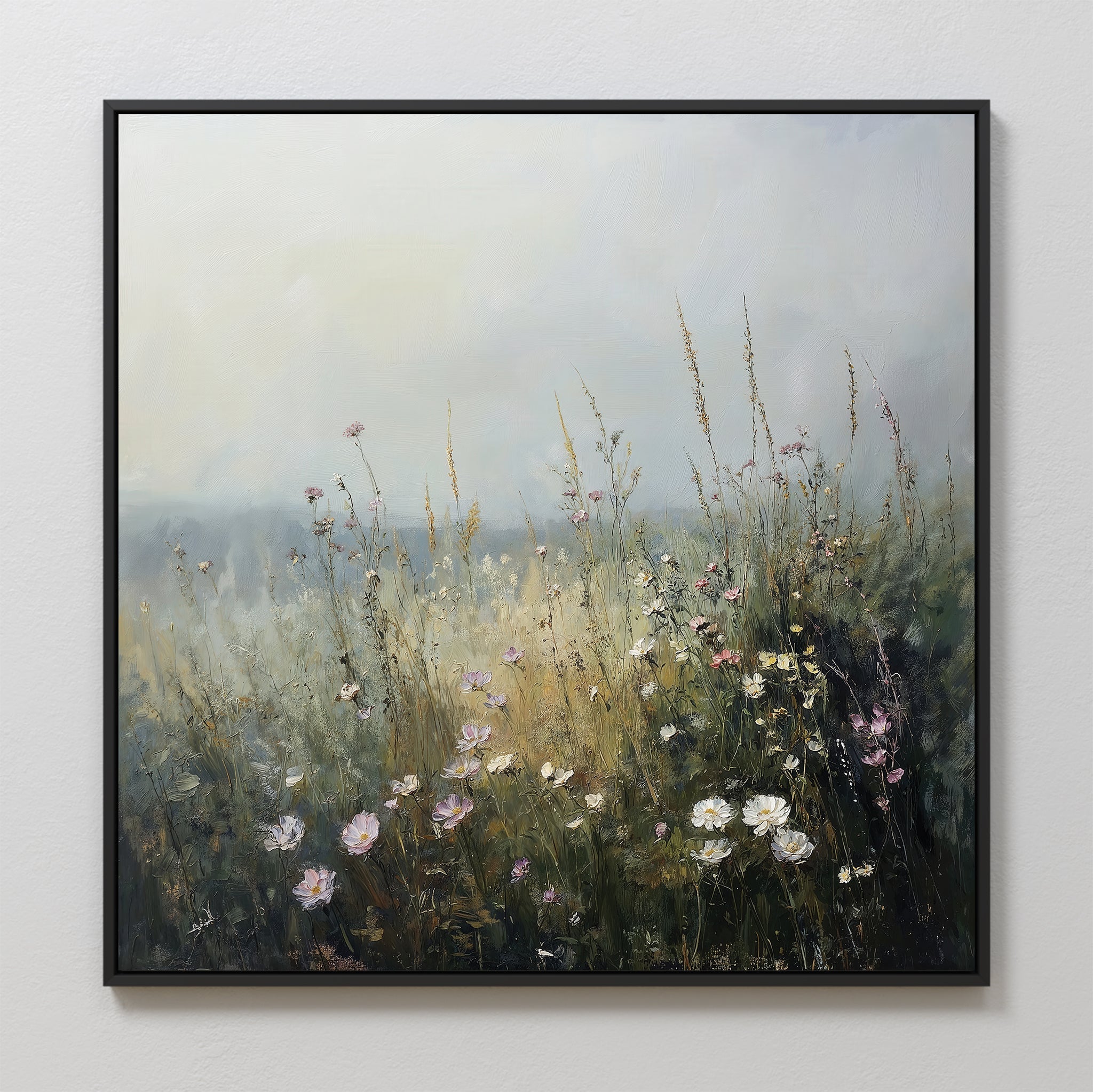 Meadow Whispers in Bloom – green botanical canvas wall art print by Aspire Prints