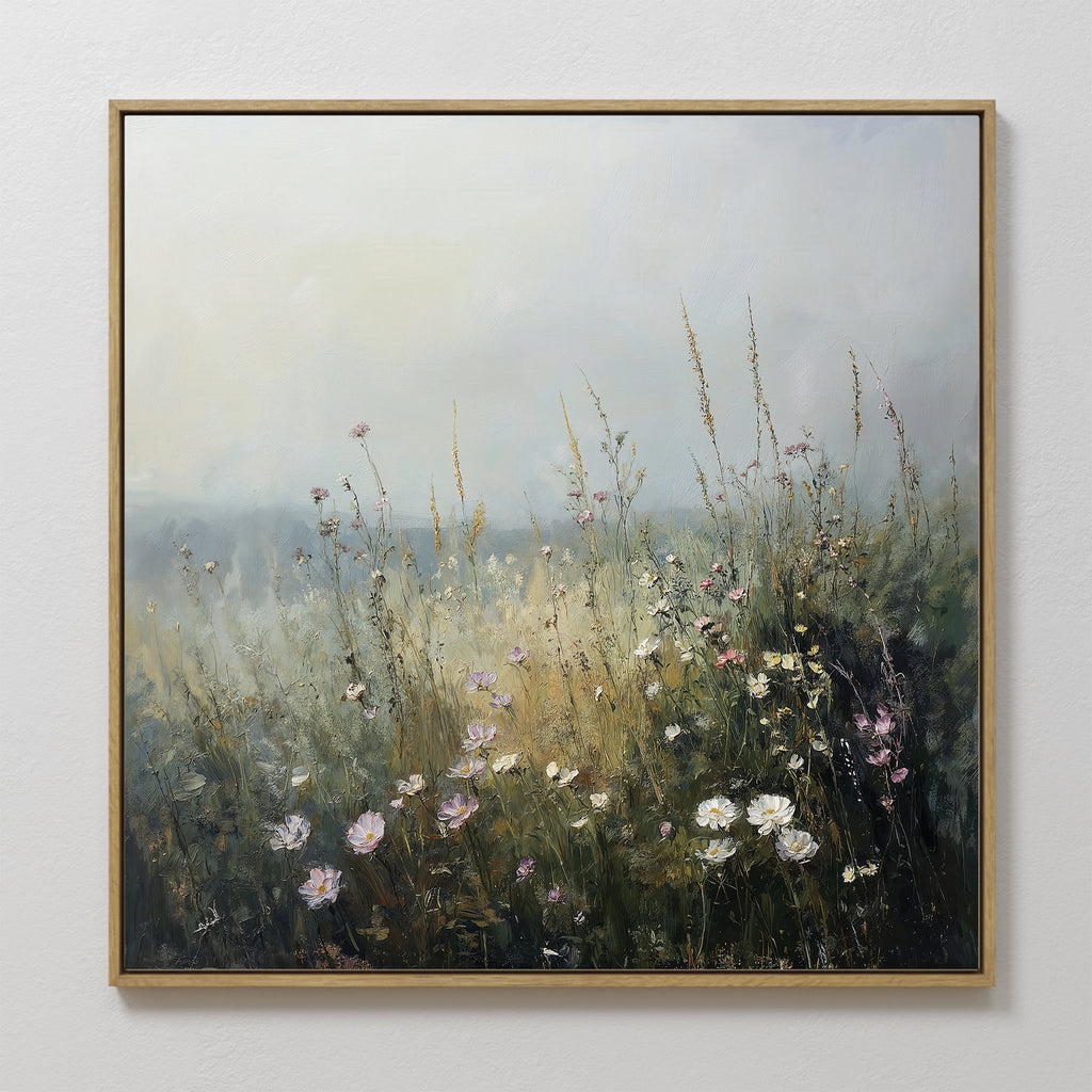 Meadow Whispers in Bloom – green botanical canvas wall art print by Aspire Prints