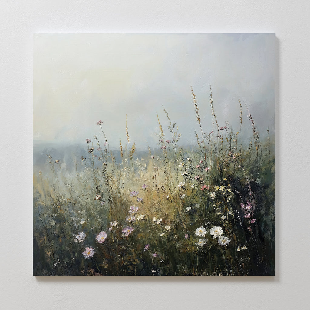 Meadow Whispers in Bloom – green botanical canvas wall art print by Aspire Prints