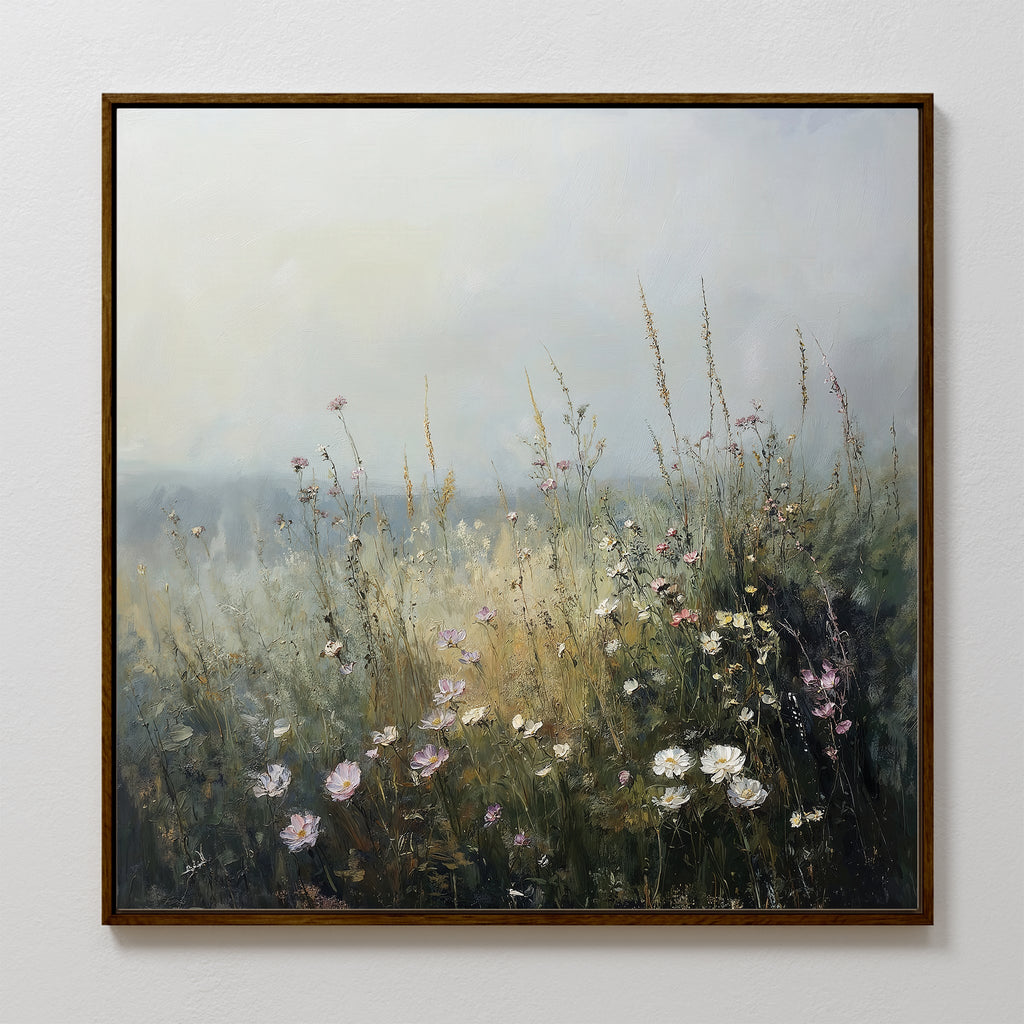 Meadow Whispers in Bloom – green botanical canvas wall art print by Aspire Prints