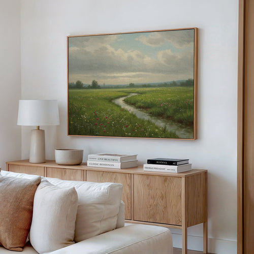 Meadow's Quiet Pulse – neutral-toned vintage canvas wall art print by Aspire Prints
