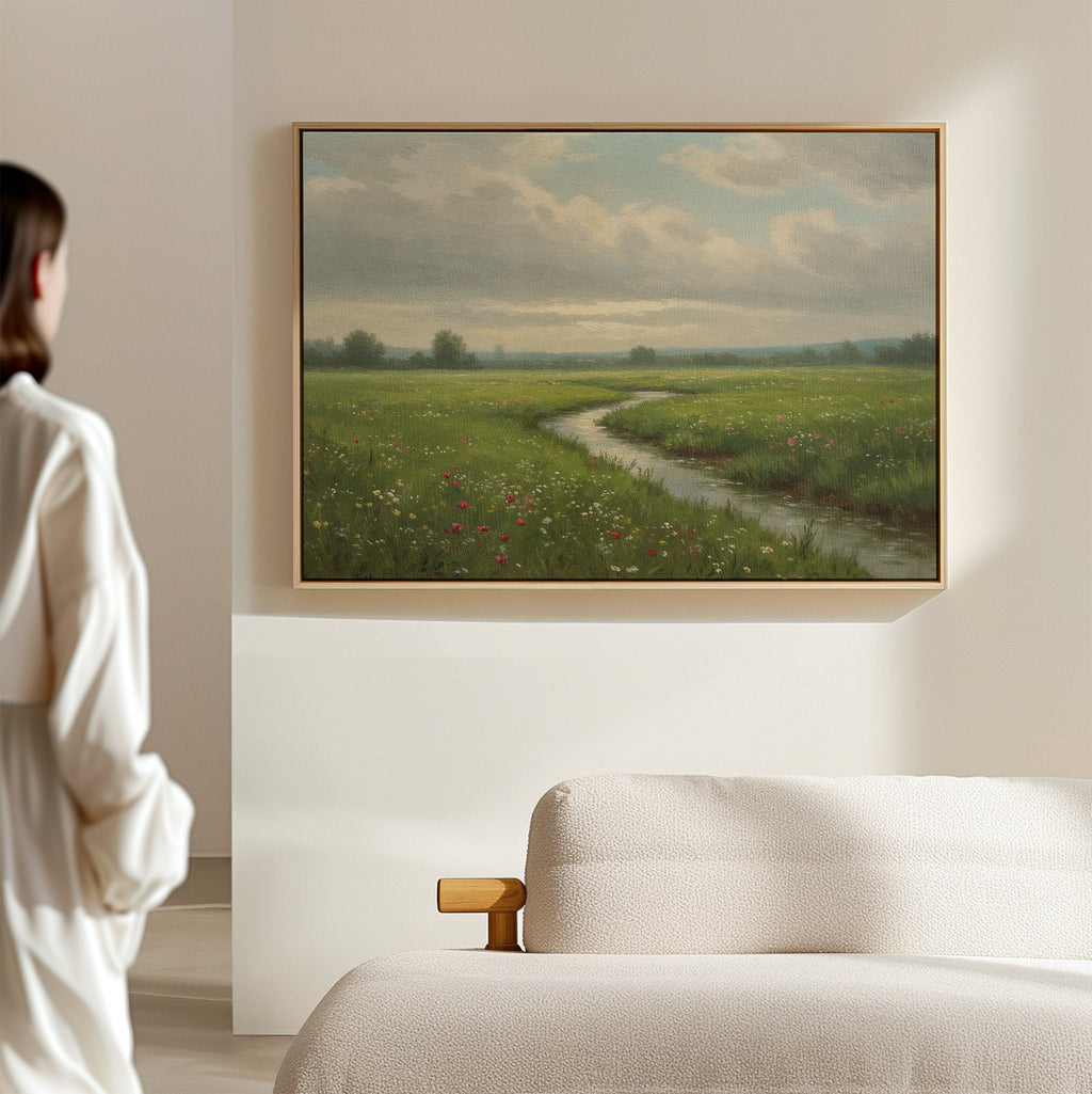 Meadow's Quiet Pulse – neutral-toned vintage canvas wall art print by Aspire Prints