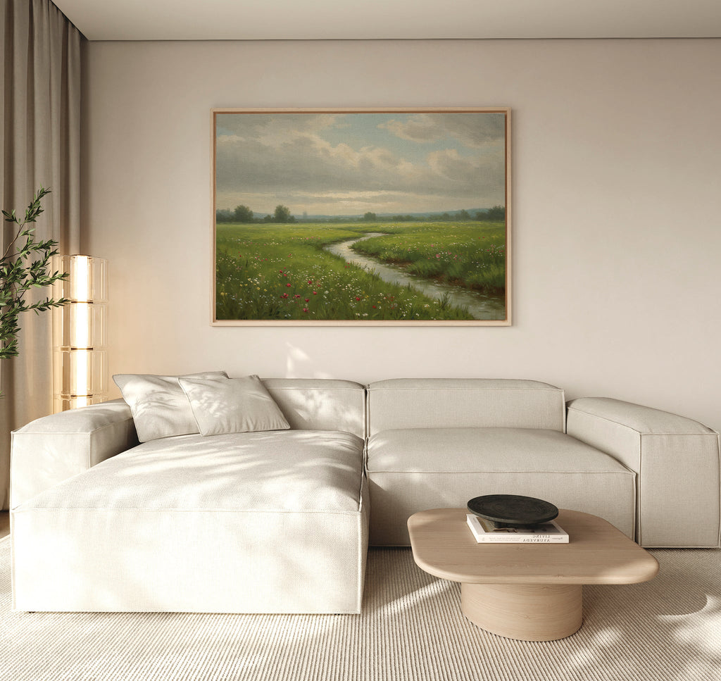 Meadow's Quiet Pulse – neutral-toned vintage canvas wall art print by Aspire Prints