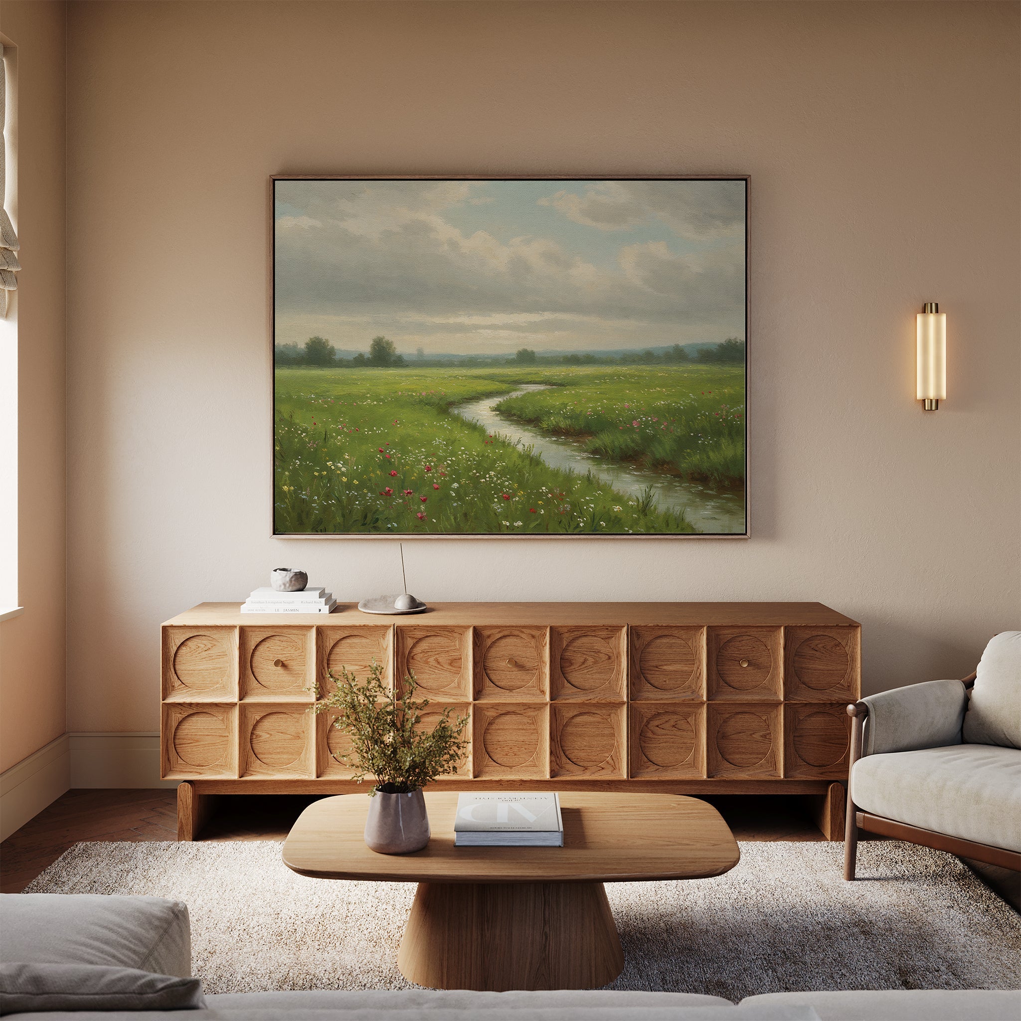 Meadow's Quiet Pulse – neutral-toned vintage canvas wall art print by Aspire Prints