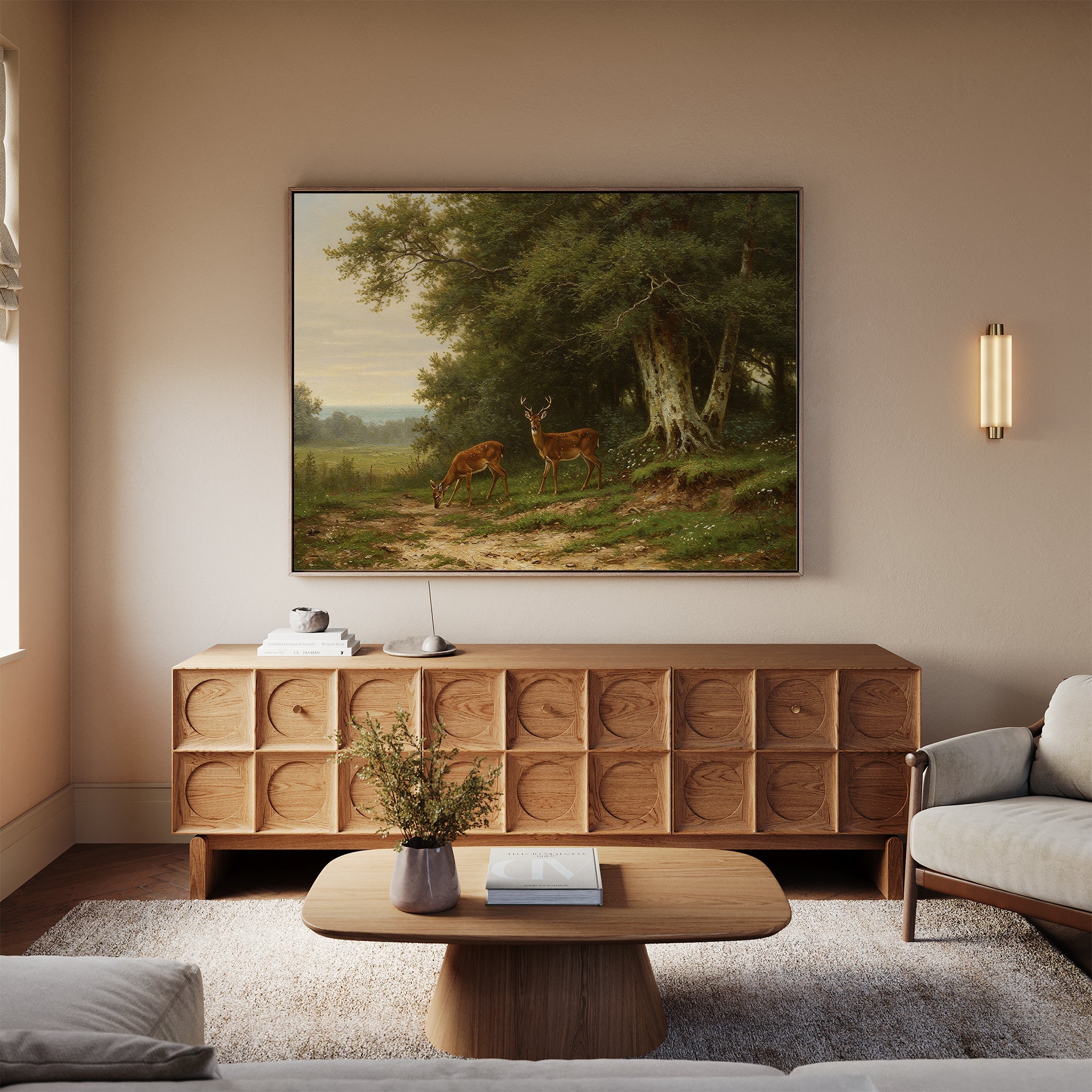 Sentinels of the Pine Hollow – neutral-toned vintage canvas wall art print by Aspire Prints
