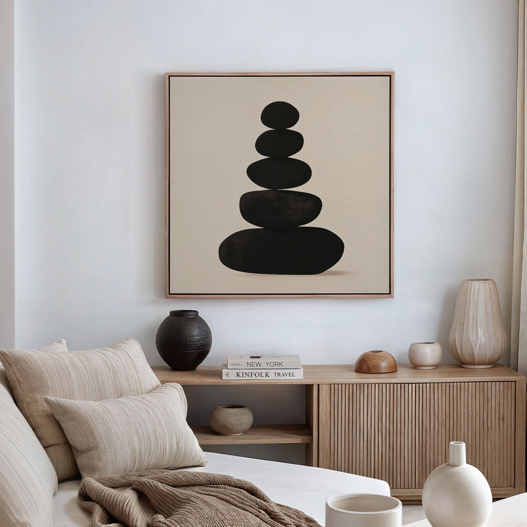 Stillness in Stone – black abstract canvas wall art print by Aspire Prints