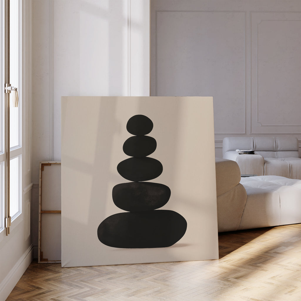 Stillness in Stone – black abstract canvas wall art print by Aspire Prints