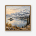 Alpine Lake Island Canvas Art - Square – Oak Floating Frame on white background