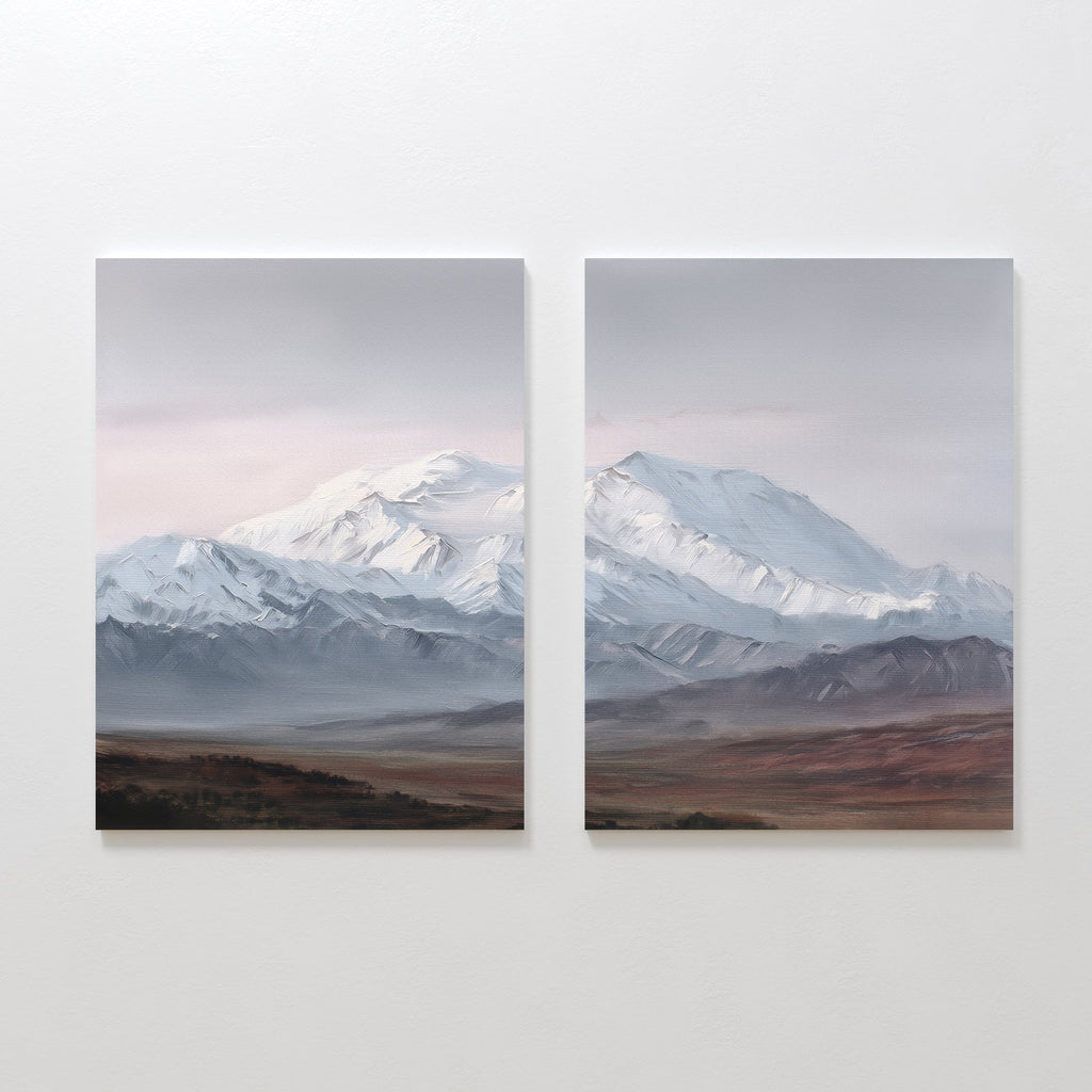 Frostlit Summit Whispers – Set of 2 Canvas Prints set of 2 – earthy brown vintage canvas wall art by Aspire Prints