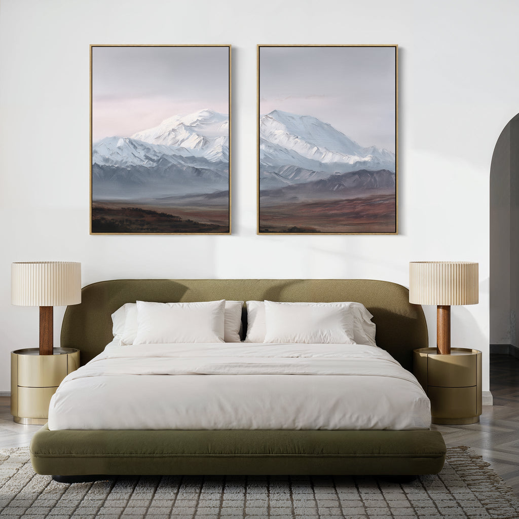 Frostlit Summit Whispers – Set of 2 Canvas Prints set of 2 – earthy brown vintage canvas wall art by Aspire Prints
