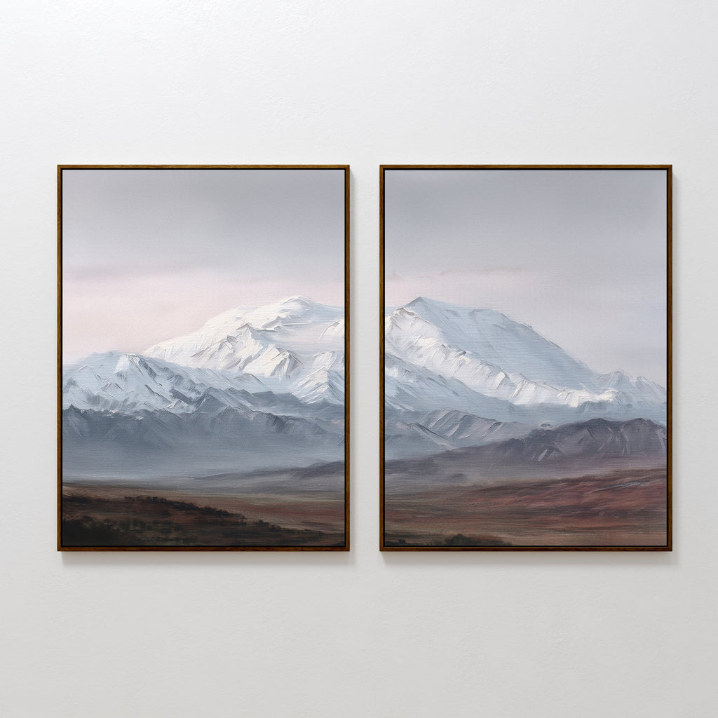 Frostlit Summit Whispers – Set of 2 Canvas Prints set of 2 – earthy brown vintage canvas wall art by Aspire Prints