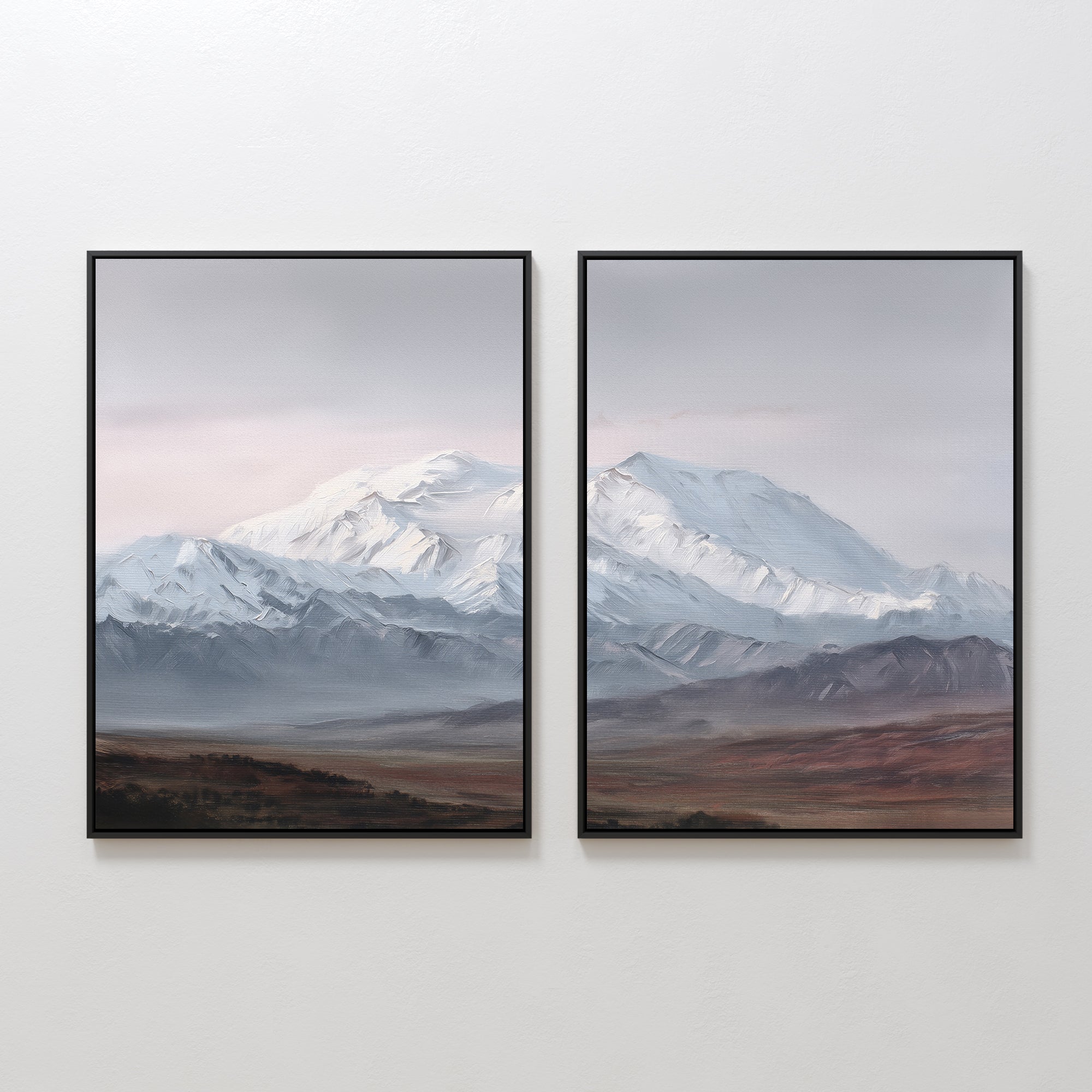 Frostlit Summit Whispers – Set of 2 Canvas Prints set of 2 – earthy brown vintage canvas wall art by Aspire Prints