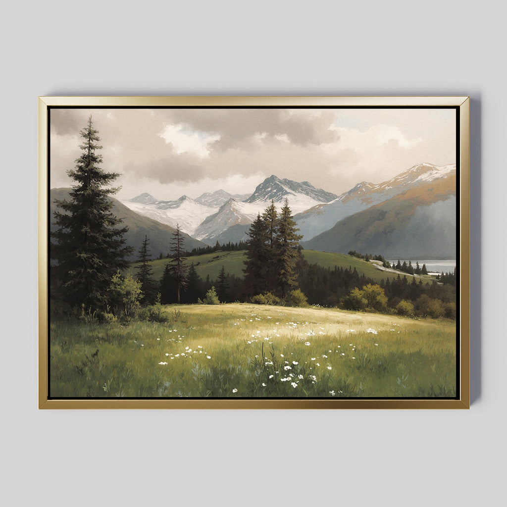 Where the Peaks Breathe – green vintage canvas wall art print by Aspire Prints
