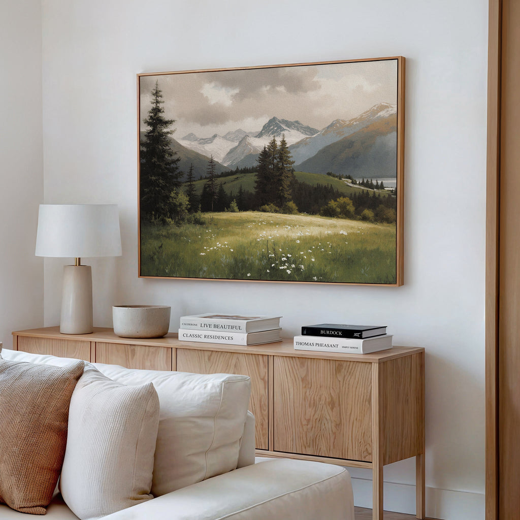 Where the Peaks Breathe – green vintage canvas wall art print by Aspire Prints