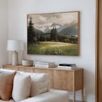 Where the Peaks Breathe – green vintage canvas wall art print by Aspire Prints