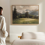 Where the Peaks Breathe – green vintage canvas wall art print by Aspire Prints