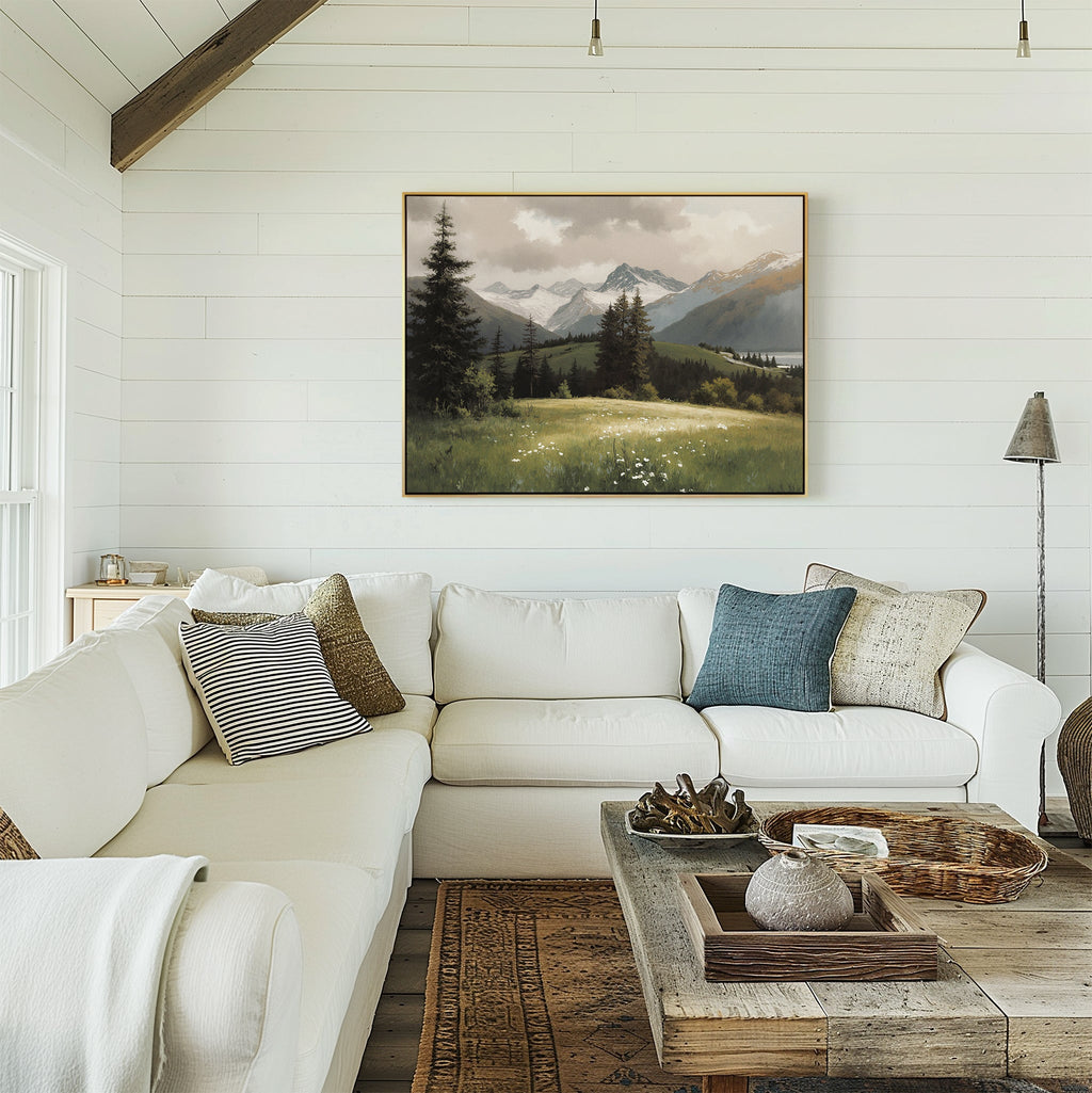 Where the Peaks Breathe – green vintage canvas wall art print by Aspire Prints