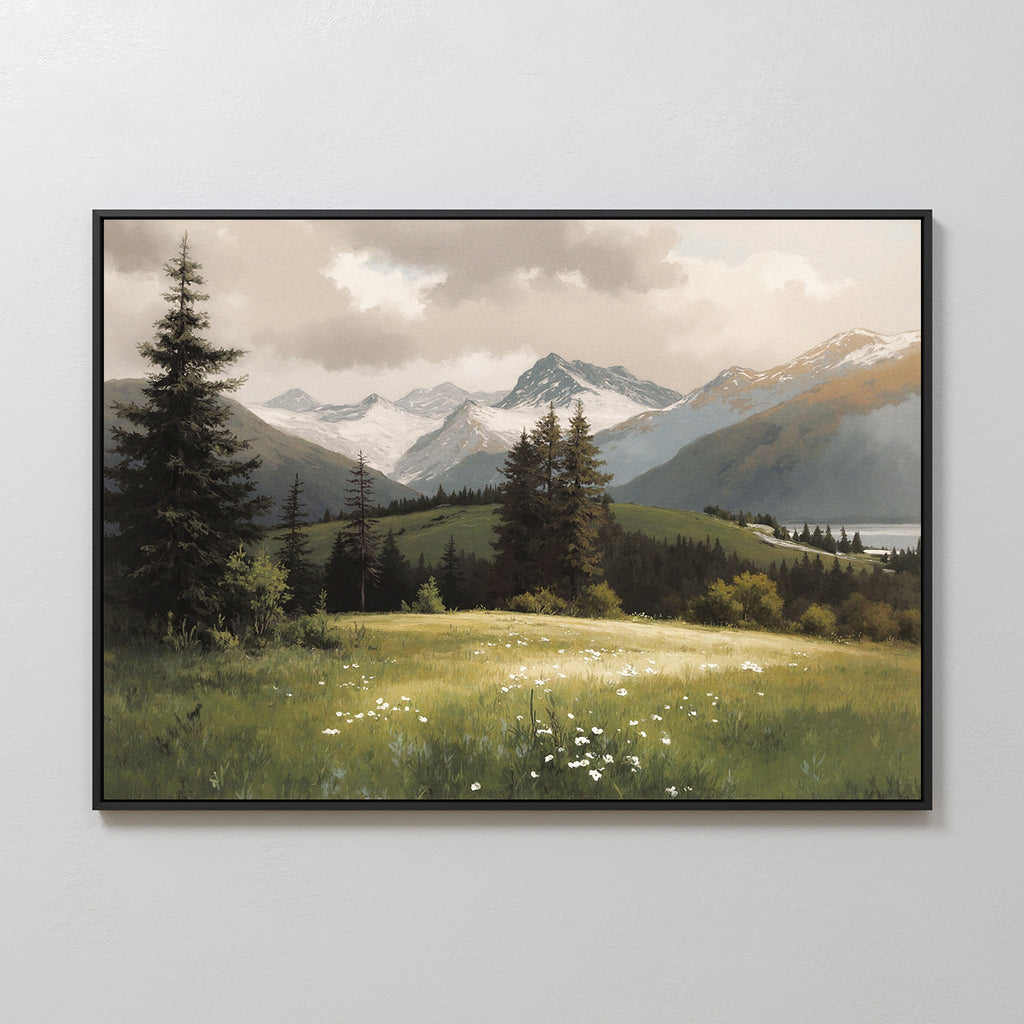 Where the Peaks Breathe – green vintage canvas wall art print by Aspire Prints