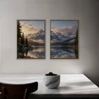Alpine Reflections Canvas Art - Set of 2 – Gold Floating Frame in room setting