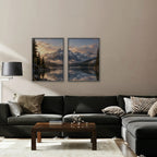 Alpine Reflections Canvas Art - Set of 2 – Silver Floating Frame in room setting