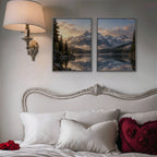 Alpine Reflections Canvas Art - Set of 2 – Silver Floating Frame in room setting