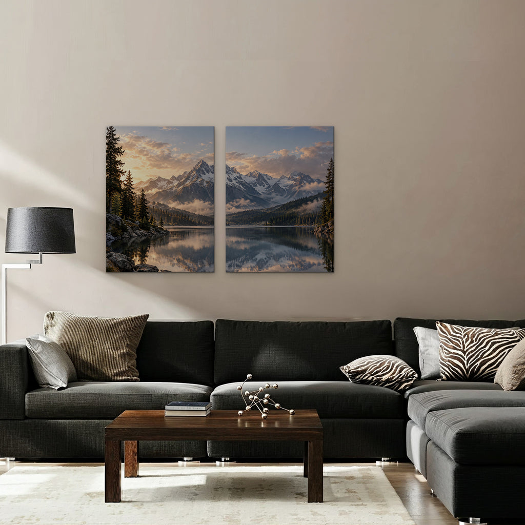 Alpine Reflections Canvas Art - Set of 2 – Stretched Canvas Only in room setting