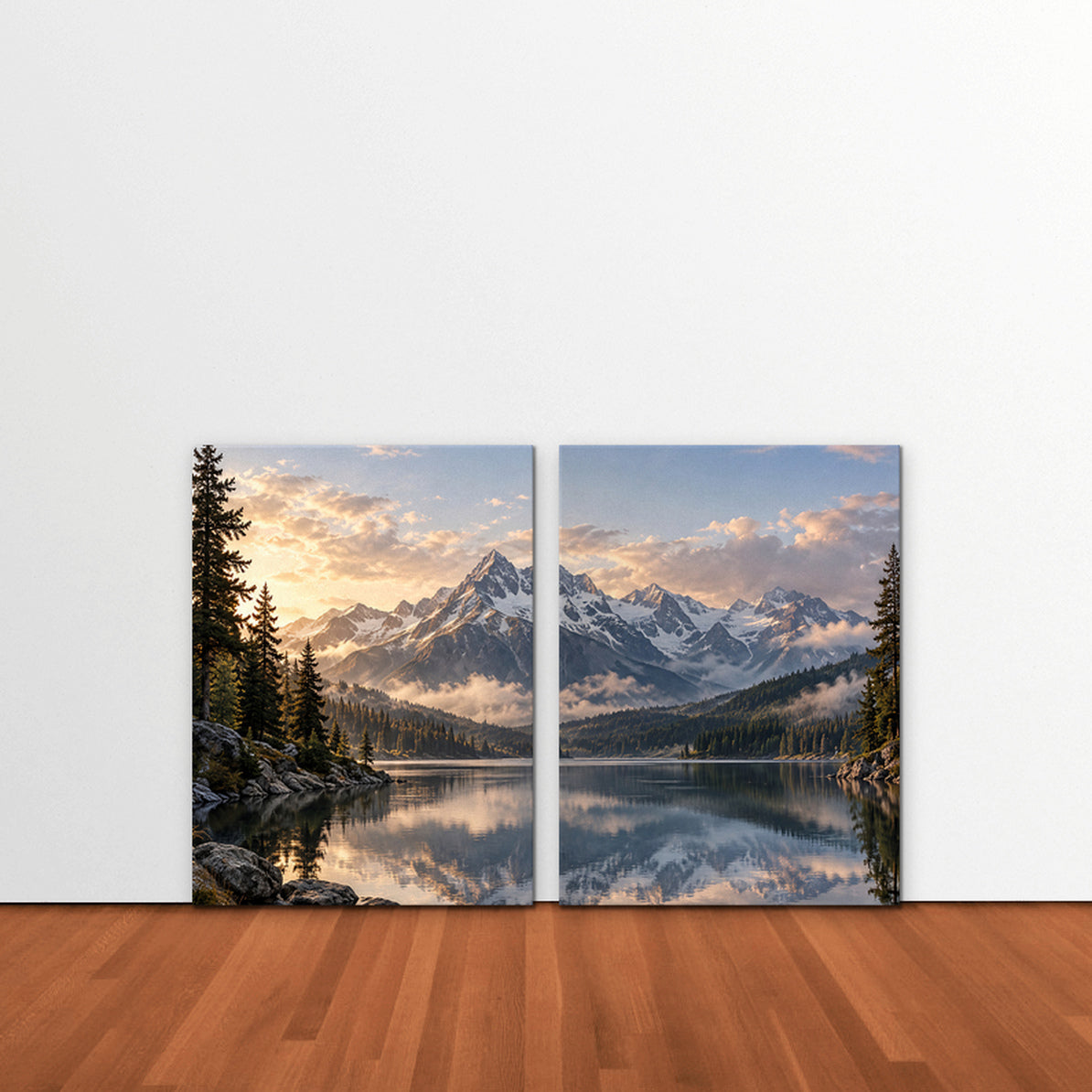 Alpine Reflections Canvas Art - Set of 2 – Stretched Canvas Only in room setting