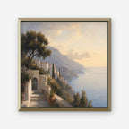 Amalfi Coast Path Canvas Art – square Amalfi coast landscape print in a gold floating frame on a white background
