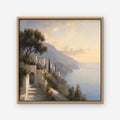 Amalfi Coast Path Canvas Art – square Amalfi coast landscape print in an oak floating frame on a white background