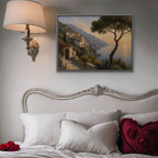 Amalfi Pine Sunset Canvas Art - Horizontal – Silver Floating Frame in room setting