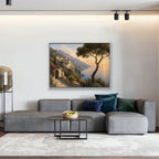 Amalfi Pine Sunset Canvas Art - Horizontal – White Floating Frame in room setting