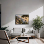 Amalfi Pine Sunset Canvas Art - Horizontal – White Floating Frame in room setting