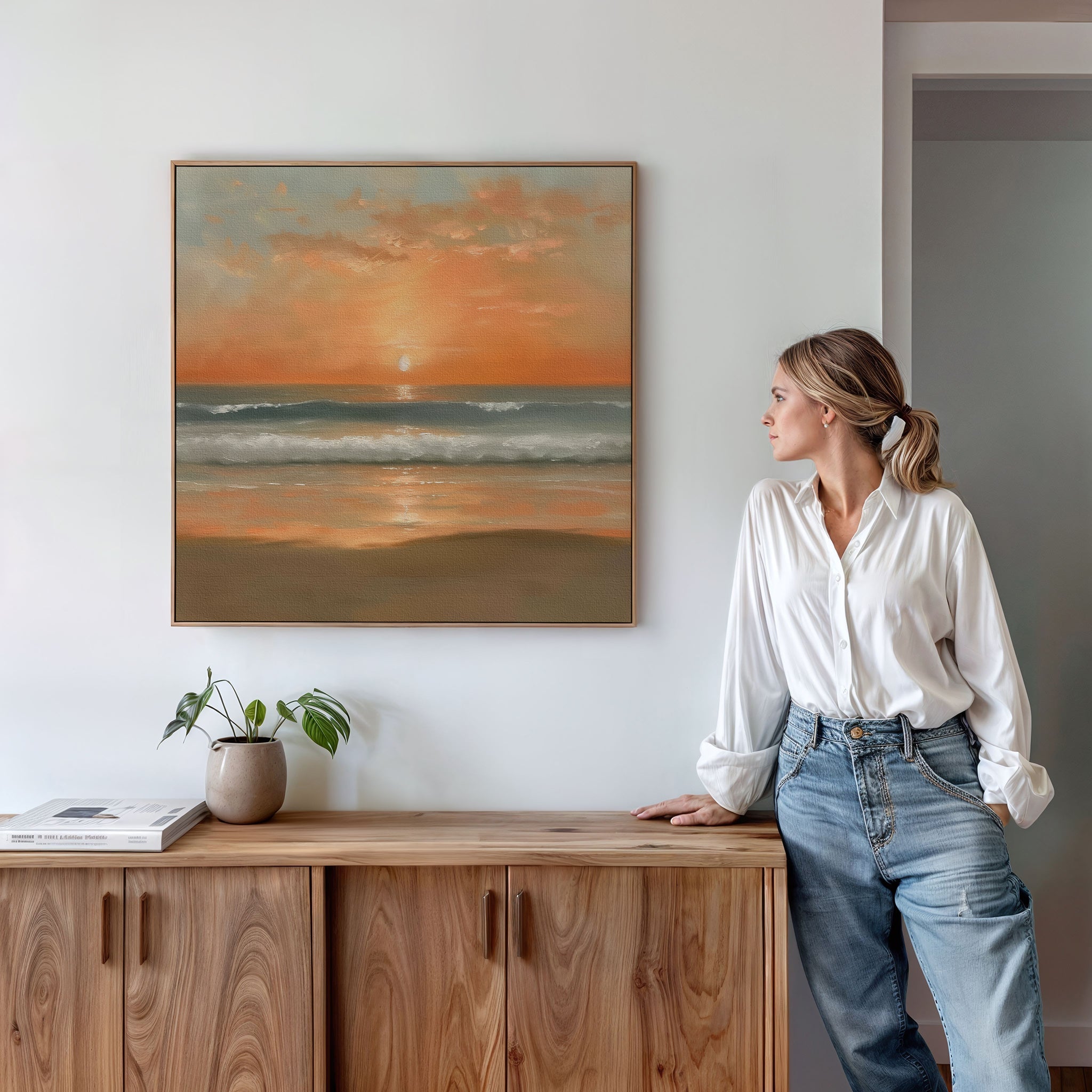Whispers of a Honeyed Tide – blush pink coastal canvas wall art print by Aspire Prints