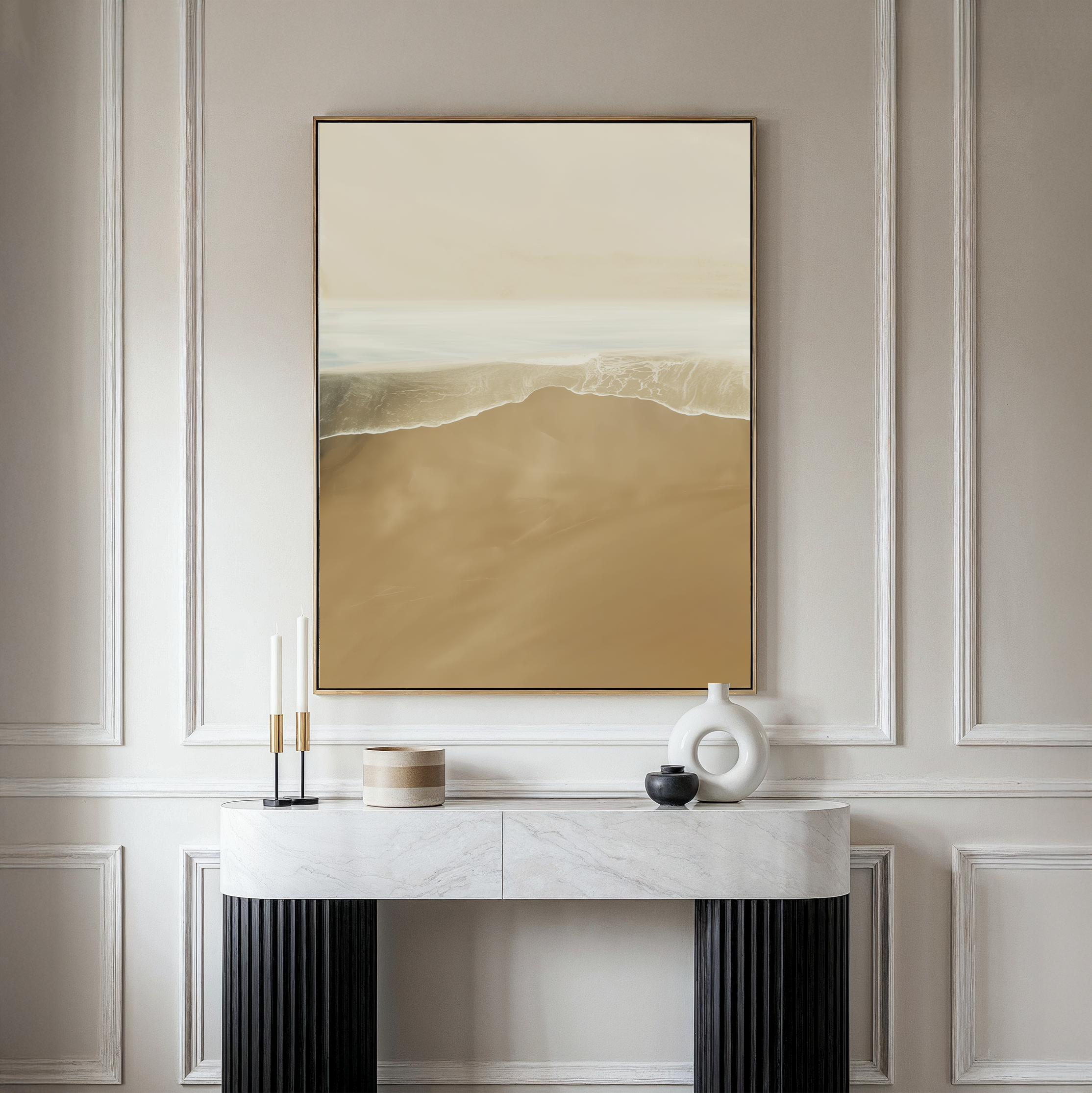 Whispers of the Shoreline Canvas Print – beige and white coastal canvas wall art print by Aspire Prints